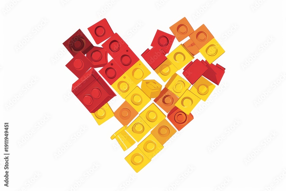 Fototapeta premium Red and yellow heart vector illustration on white background, cute playful flat design