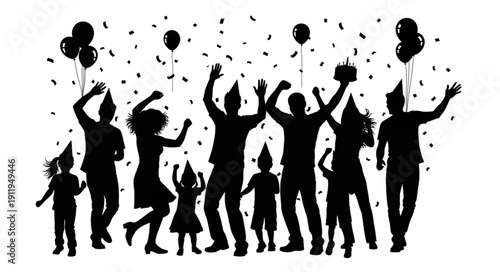 Silhouetted People Celebrating with Balloons.