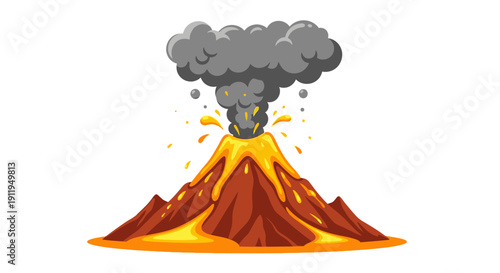 Volcano Erupting with Lava and Smoke Illustration.