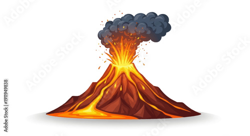 Erupting Volcano with Lava and Smoke Illustration.