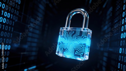 Wallpaper Mural Abstract cyber security concept with glowing digital padlock and binary code background Torontodigital.ca