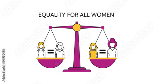 Equality for all women concept with balance scale and diverse people
