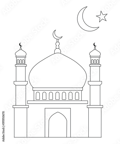 Beautiful Mosque Outline Illustration for Ramadan and Eid Mubarak Decoration
