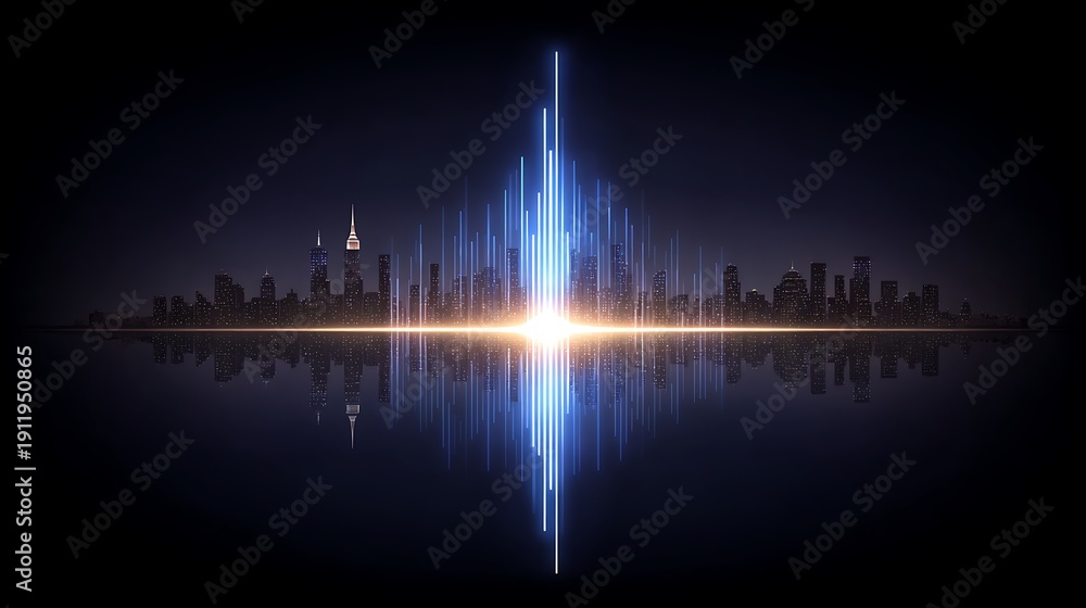 Fototapeta premium Abstract background of futuristic 3d lines forming gradient blue light rays and stripes on black. Vibrant light trails and dynamic lines. Future technology concept, virtual data flow.