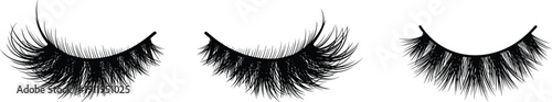 False eyelashes vector illustration of three different styles cosmetic beauty makeup accessories natural dramatic voluminous curl design fashion glamour concept