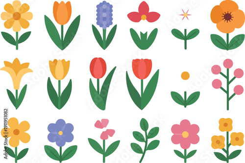 Spring Flowers Outline Icon Set  Tulips, Daisies, and Garden Blooms