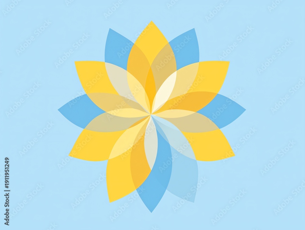 Fototapeta premium Vibrant Geometric Flower Design with Blue and Yellow Elements