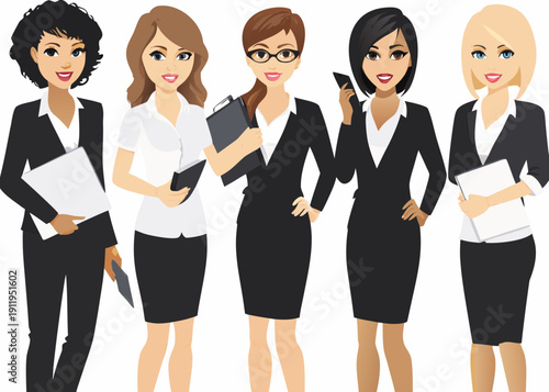 Diverse group of professional women in business attire illustrated style