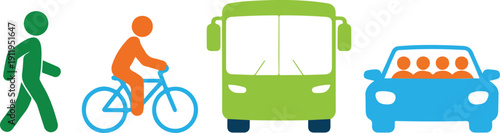 Transportation Modes Outline Icon Set  Land, Air, and Water Travel Infographic