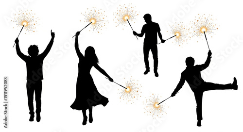 Silhouettes of People Holding Sparklers.