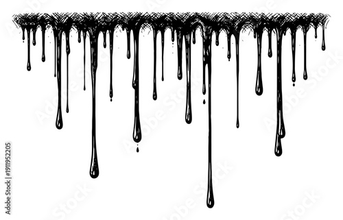 Dark dripping liquid or black ink drops in hand drawn grunge style