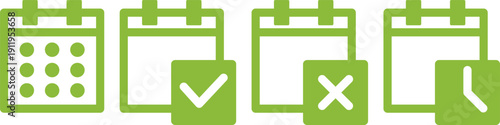 Green calendar icons show scheduling features for planning tasks and events effectively