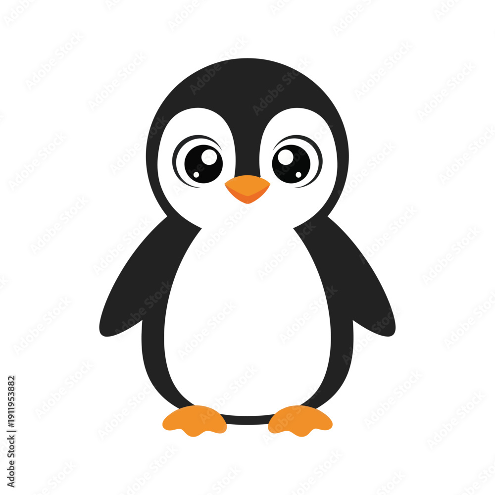 Obraz premium Adorable cartoon penguin character with big eyes and orange beak.