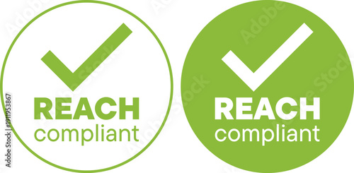 Green REACH compliant badge with checkmark designs presented in two styles
