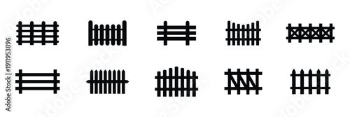 Fence Silhouette Set – Wooden Garden Fence, Picket Barrier and Farm Boundary Black Vector Collection for Landscape, Yard and Property Design