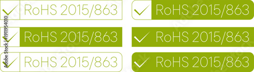 Various styles of green RoHS check mark labels for compliance verification