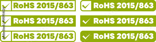 Green RoHS check mark labels in solid and rounded styles for product certification