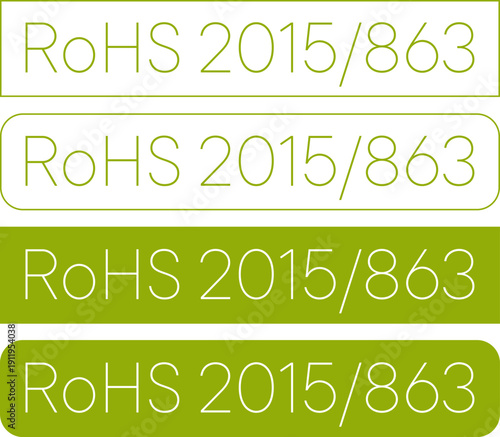 Green RoHS compliance text labels in outline and solid rounded styles for product marking