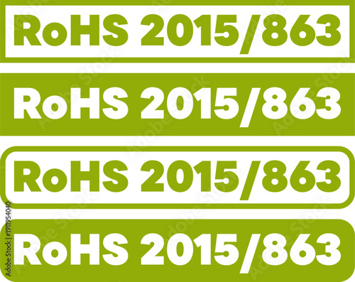 Green RoHS compliance labels in solid and rounded badge styles shown in clear detail