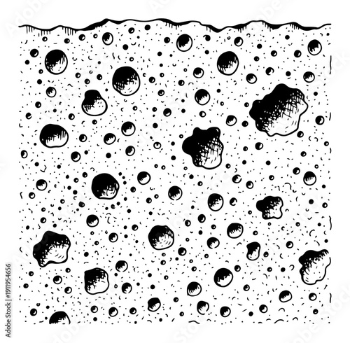 Organic porous texture showing bubbles and holes similar to sponge or bread surface linework