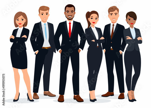 Diverse group of professionals standing together in business attire