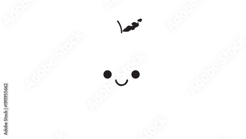 Minimalist cute smiling face doodle with simple round head in white space.