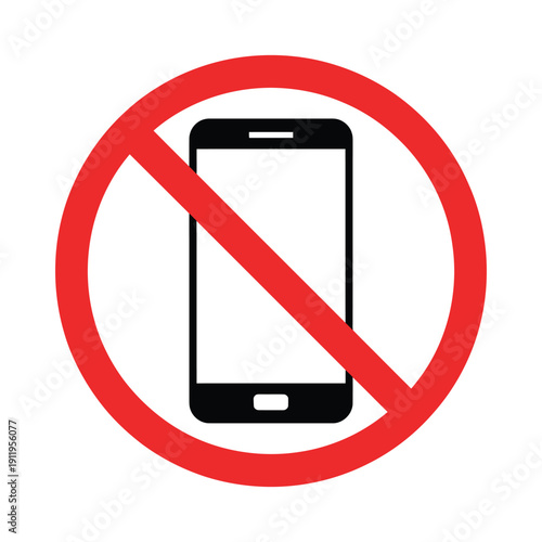 No mobile phone sign vector illustration, flat design prohibition symbol isolated on white background