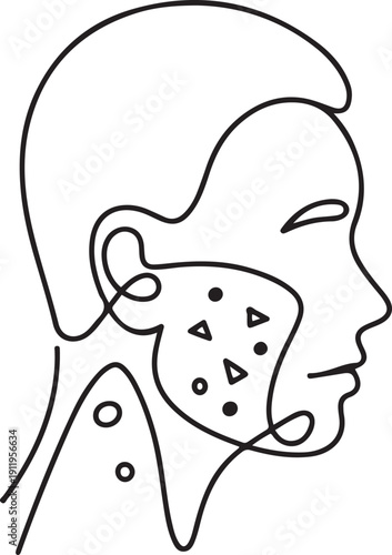 acne on skin face icon, pimple inflammation, dermatology or skincare, block pores problem, clean dermis, wrinkle mask, one line Art icon drawing.