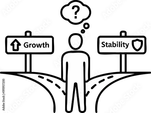 Figure facing difficult decision between pursuing career growth or stability