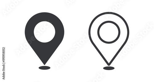 Bundle outline and solid glyph map icons with GPS location symbol for navigation tracking geolocation application interface design