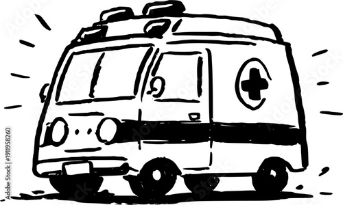 Emergency on wheels: A quirky, cartoonish ambulance with a red cross symbol