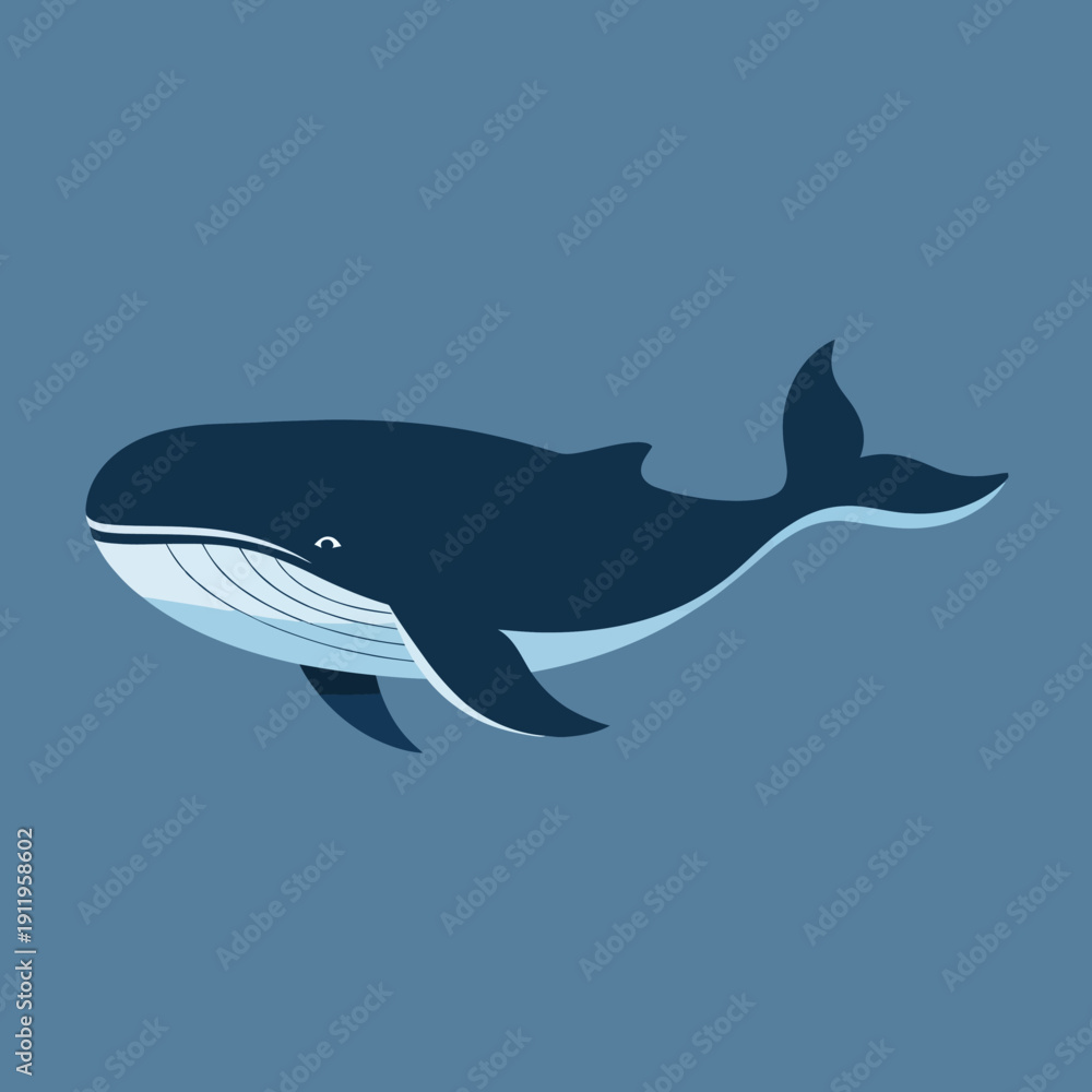 Obraz premium A simple illustration of a blue whale on a blue background.