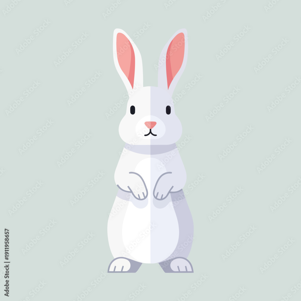 Obraz premium Cute white rabbit cartoon character standing on hind legs.