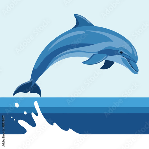 Dolphin jumping out of the ocean waves.