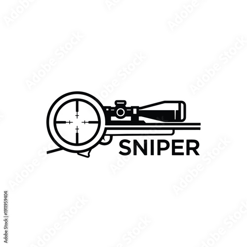 Tactical Precision Aiming with Scoped Rifle Vector Illustration Icon Design for Hunting or Military Theme
