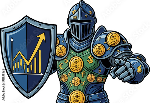 Knight in armor guards financial growth and investment security concept art