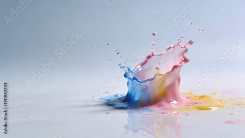 Color splash during Holi festival with bright pigments and water droplets creating a vibrant display of colors and movement in the air