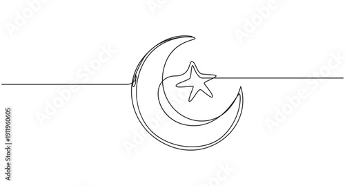 Moon and star one continuous line art drawing.1