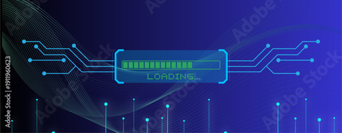 Advanced Digital Loading Interface with Glowing Circuit Network Futuristic Technology Background Showcasing Data Processing and Connectivity