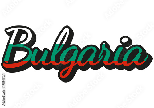 Bulgaria Travel Sticker. Country Name Vector Text Design with Flag Colors