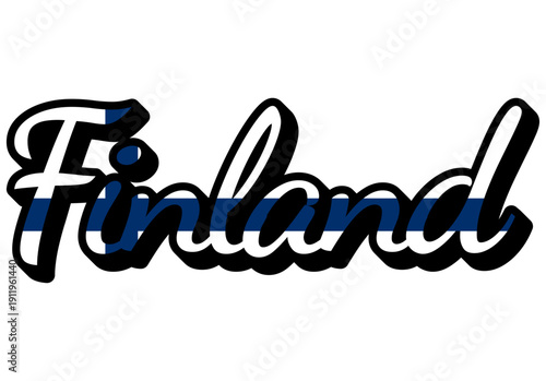 Finland Travel Sticker. Country Name Vector Text Design with Flag Colors