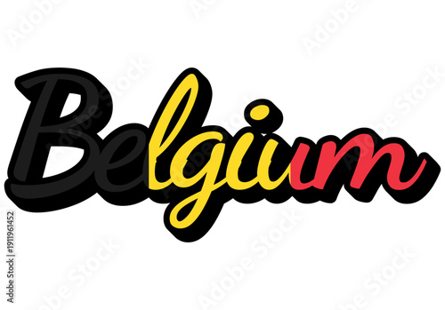 Belgium Travel Sticker. Country Name Vector Text Design with Flag Colors