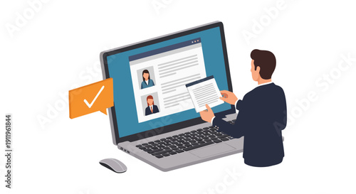 Man Reviewing Online Resume and Job Application on Laptop Screen