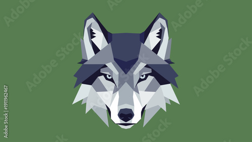 Geometric Wolf Head Illustration on Green Background