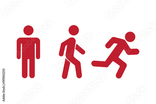 Man stands, walk and run icon set. People symbol. Person standing, walking and running illustration. Run, walk, stand. Vector illustration