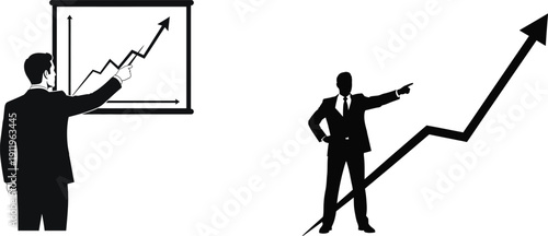 Business growth and success concept with two silhouette figures and increasing graph