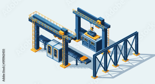 Automated Industrial Manufacturing Assembly Line with Robotic Arms.