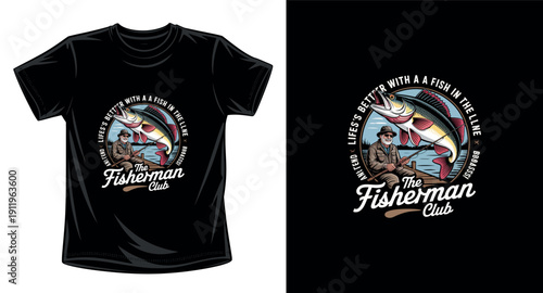Fishing graphic vector art t-shirt design print template