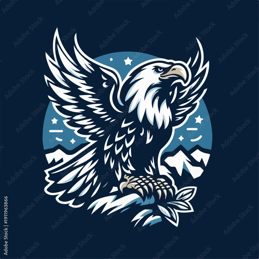 Fototapeta premium Vector illustration of a mighty eagle flapping its wings