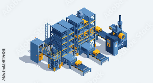 Automated warehouse with robotic arms and conveyor belts for efficient logistics.